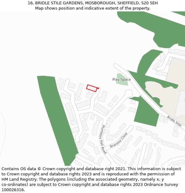 16, BRIDLE STILE GARDENS, MOSBOROUGH, SHEFFIELD, S20 5EH: Location map and indicative extent of plot