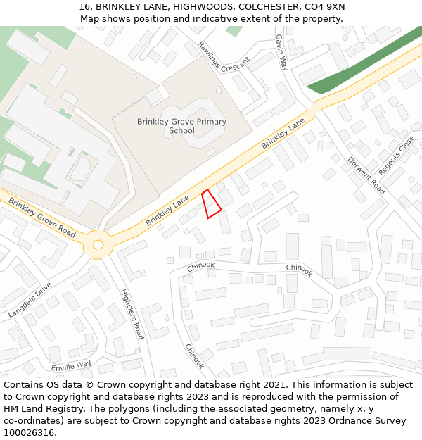 16, BRINKLEY LANE, HIGHWOODS, COLCHESTER, CO4 9XN: Location map and indicative extent of plot