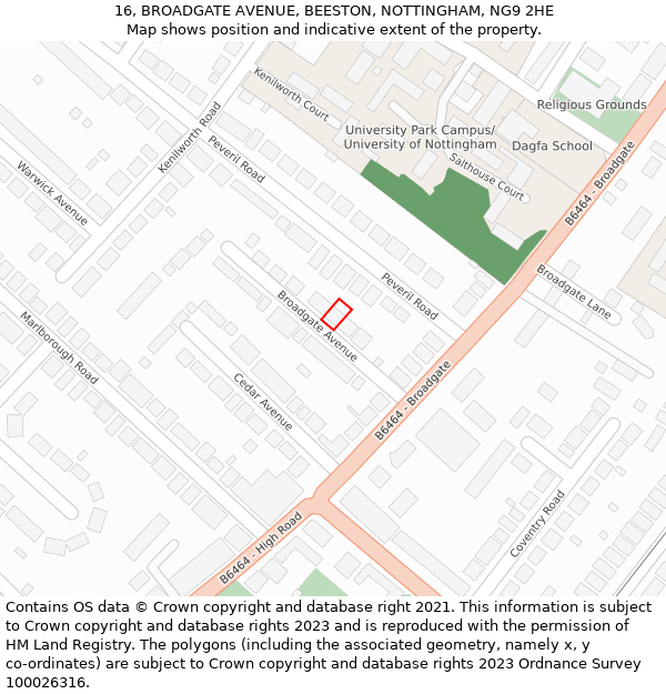 16, BROADGATE AVENUE, BEESTON, NOTTINGHAM, NG9 2HE: Location map and indicative extent of plot