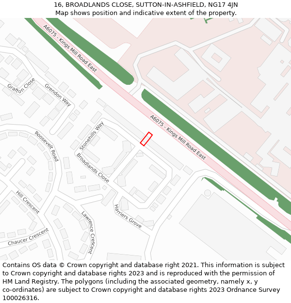 16, BROADLANDS CLOSE, SUTTON-IN-ASHFIELD, NG17 4JN: Location map and indicative extent of plot