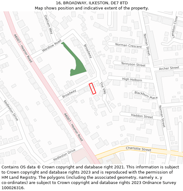 16, BROADWAY, ILKESTON, DE7 8TD: Location map and indicative extent of plot