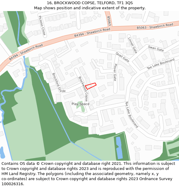 16, BROCKWOOD COPSE, TELFORD, TF1 3QS: Location map and indicative extent of plot