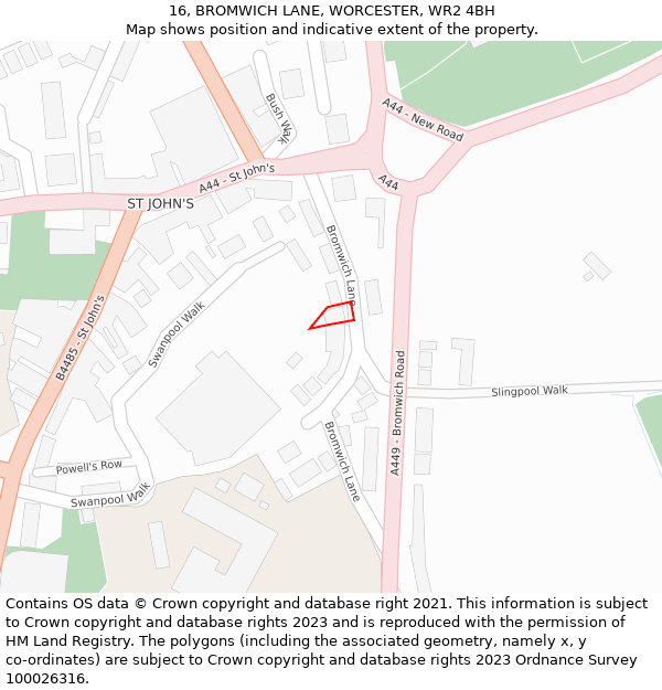 16, BROMWICH LANE, WORCESTER, WR2 4BH: Location map and indicative extent of plot