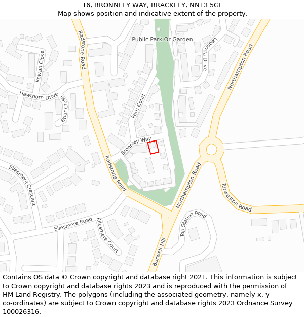 16, BRONNLEY WAY, BRACKLEY, NN13 5GL: Location map and indicative extent of plot