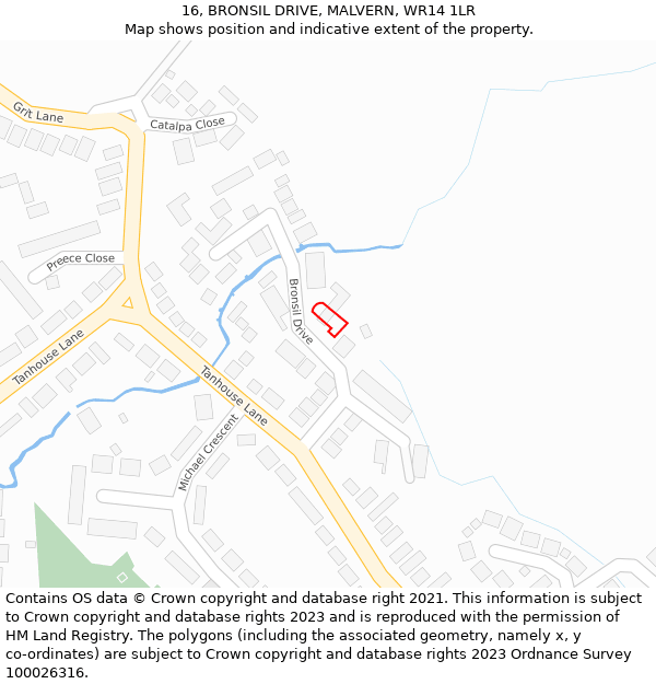 16, BRONSIL DRIVE, MALVERN, WR14 1LR: Location map and indicative extent of plot