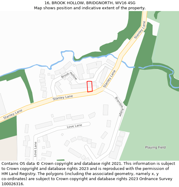 16, BROOK HOLLOW, BRIDGNORTH, WV16 4SG: Location map and indicative extent of plot