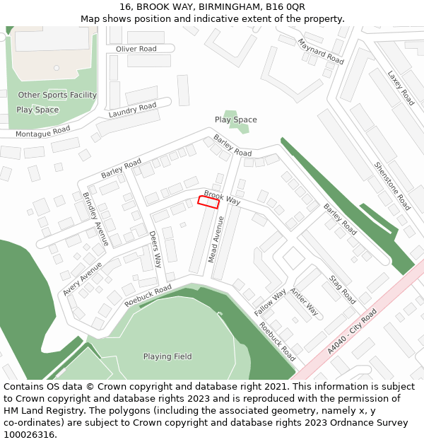 16, BROOK WAY, BIRMINGHAM, B16 0QR: Location map and indicative extent of plot