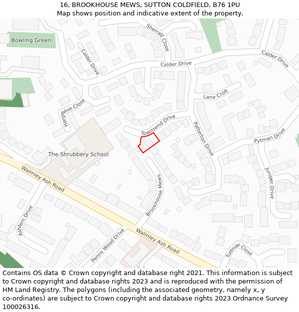 16, BROOKHOUSE MEWS, SUTTON COLDFIELD, B76 1PU: Location map and indicative extent of plot