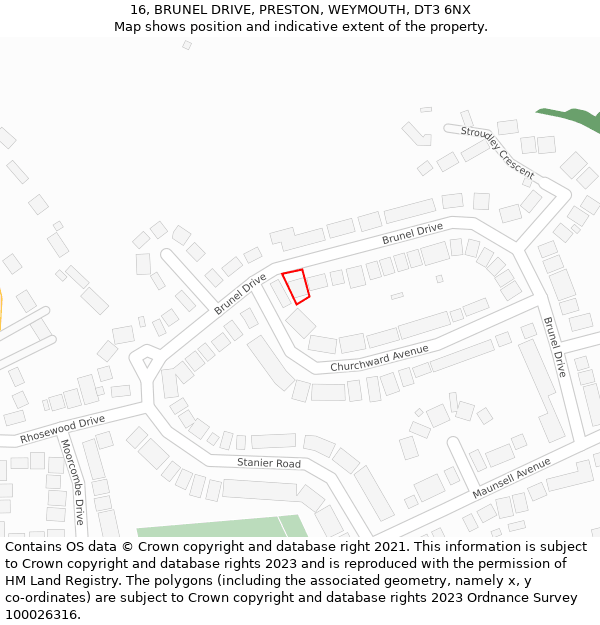 16, BRUNEL DRIVE, PRESTON, WEYMOUTH, DT3 6NX: Location map and indicative extent of plot