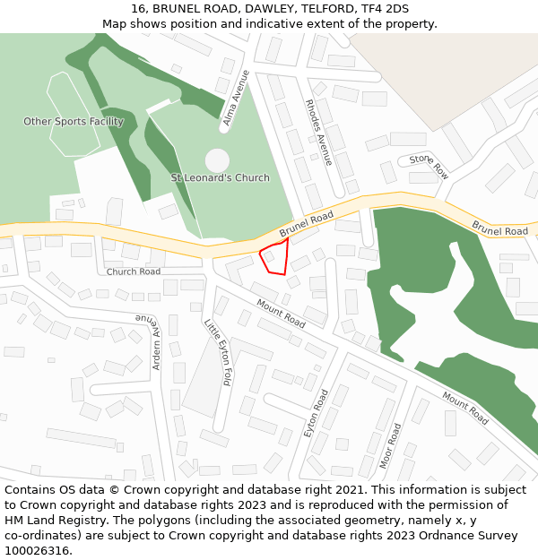 16, BRUNEL ROAD, DAWLEY, TELFORD, TF4 2DS: Location map and indicative extent of plot