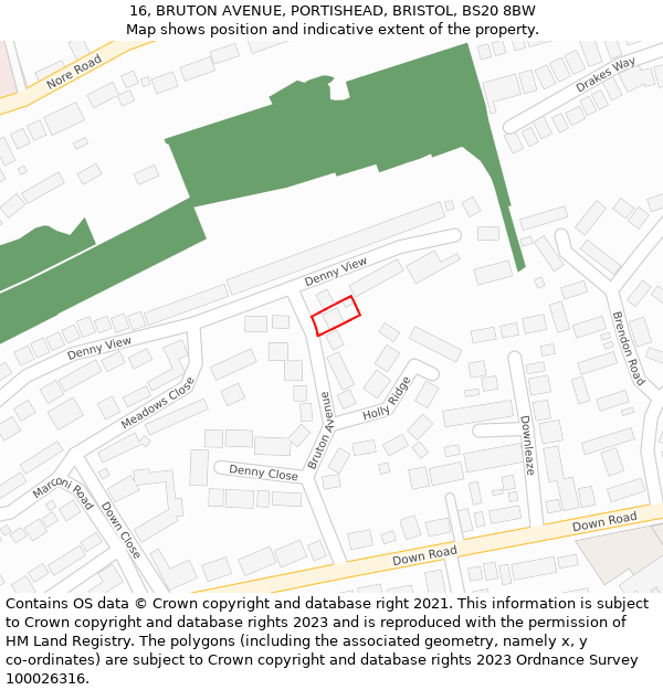 16, BRUTON AVENUE, PORTISHEAD, BRISTOL, BS20 8BW: Location map and indicative extent of plot