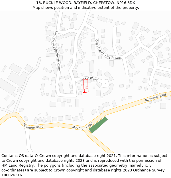16, BUCKLE WOOD, BAYFIELD, CHEPSTOW, NP16 6DX: Location map and indicative extent of plot