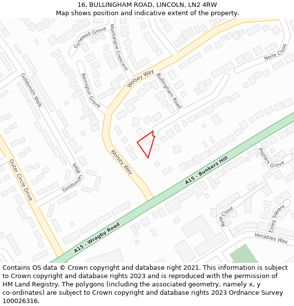 16, BULLINGHAM ROAD, LINCOLN, LN2 4RW: Location map and indicative extent of plot