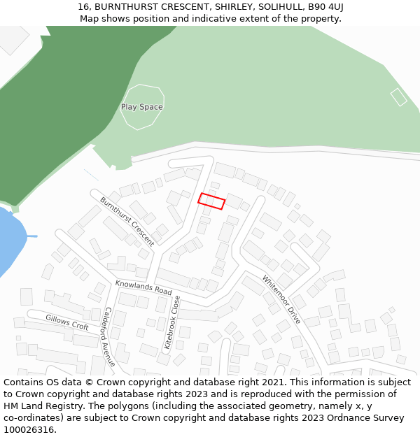 16, BURNTHURST CRESCENT, SHIRLEY, SOLIHULL, B90 4UJ: Location map and indicative extent of plot