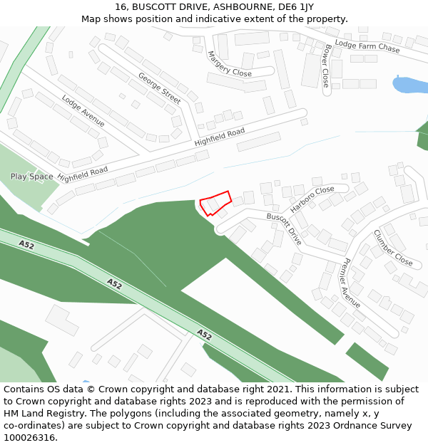 16, BUSCOTT DRIVE, ASHBOURNE, DE6 1JY: Location map and indicative extent of plot
