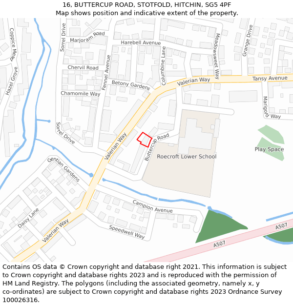 16, BUTTERCUP ROAD, STOTFOLD, HITCHIN, SG5 4PF: Location map and indicative extent of plot