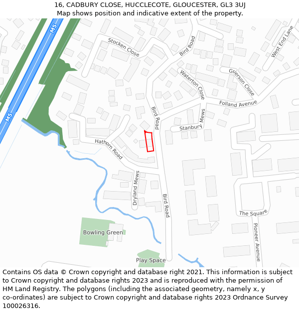 16, CADBURY CLOSE, HUCCLECOTE, GLOUCESTER, GL3 3UJ: Location map and indicative extent of plot