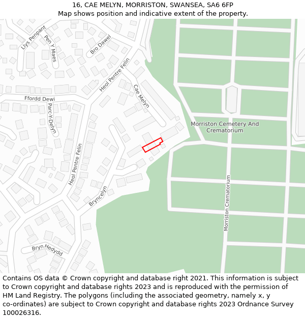 16, CAE MELYN, MORRISTON, SWANSEA, SA6 6FP: Location map and indicative extent of plot