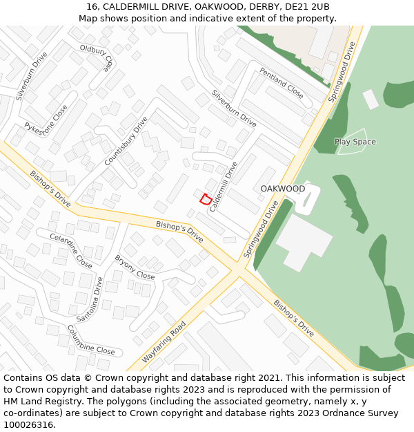 16, CALDERMILL DRIVE, OAKWOOD, DERBY, DE21 2UB: Location map and indicative extent of plot