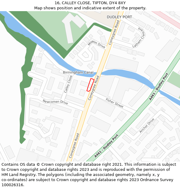 16, CALLEY CLOSE, TIPTON, DY4 8XY: Location map and indicative extent of plot