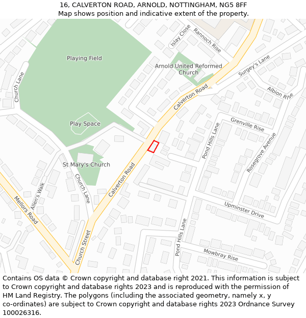 16, CALVERTON ROAD, ARNOLD, NOTTINGHAM, NG5 8FF: Location map and indicative extent of plot