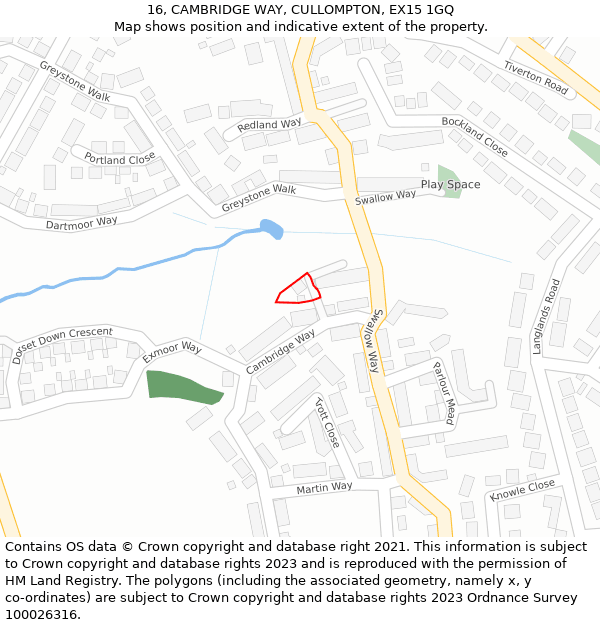 16, CAMBRIDGE WAY, CULLOMPTON, EX15 1GQ: Location map and indicative extent of plot