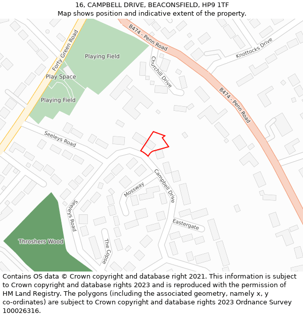 16, CAMPBELL DRIVE, BEACONSFIELD, HP9 1TF: Location map and indicative extent of plot