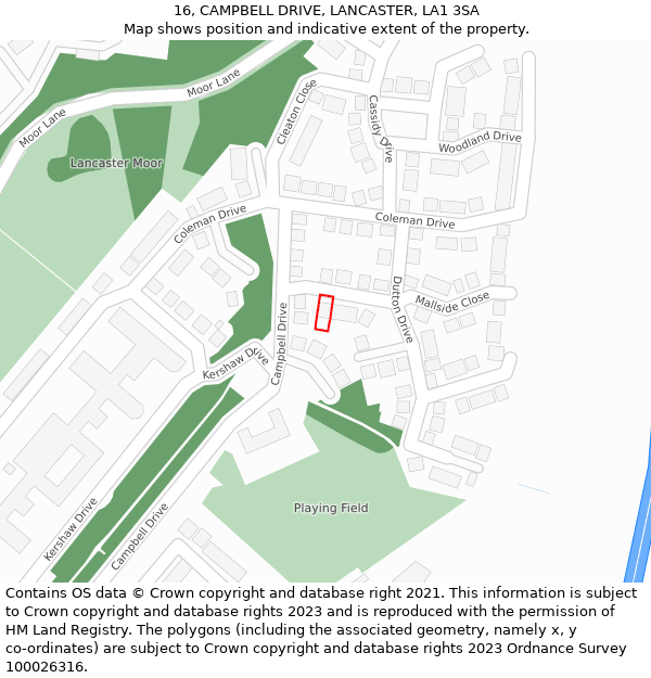 16, CAMPBELL DRIVE, LANCASTER, LA1 3SA: Location map and indicative extent of plot