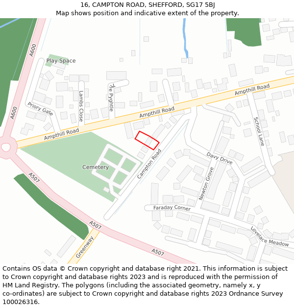 16, CAMPTON ROAD, SHEFFORD, SG17 5BJ: Location map and indicative extent of plot