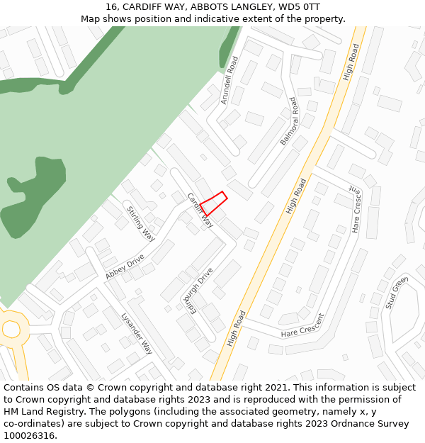 16, CARDIFF WAY, ABBOTS LANGLEY, WD5 0TT: Location map and indicative extent of plot