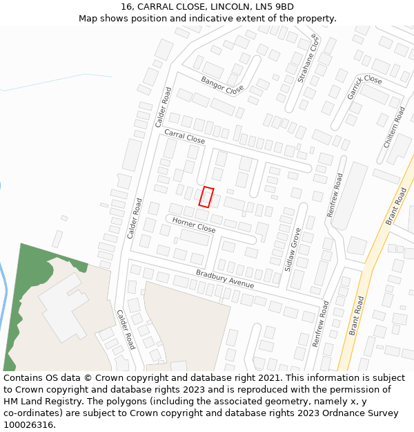 16, CARRAL CLOSE, LINCOLN, LN5 9BD: Location map and indicative extent of plot