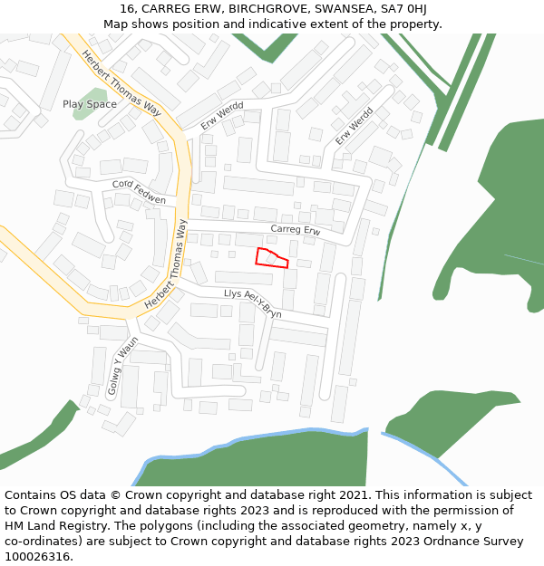 16, CARREG ERW, BIRCHGROVE, SWANSEA, SA7 0HJ: Location map and indicative extent of plot