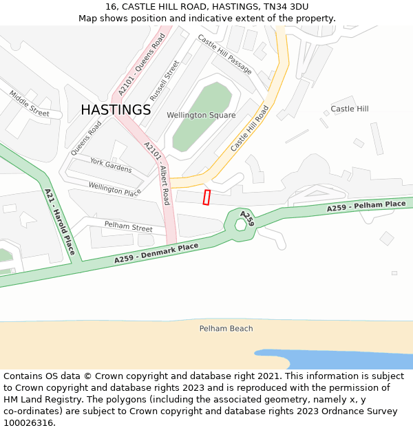 16, CASTLE HILL ROAD, HASTINGS, TN34 3DU: Location map and indicative extent of plot