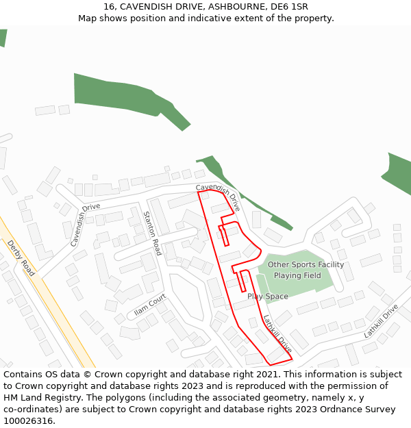 16, CAVENDISH DRIVE, ASHBOURNE, DE6 1SR: Location map and indicative extent of plot