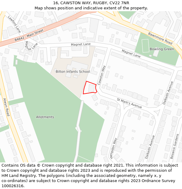 16, CAWSTON WAY, RUGBY, CV22 7NR: Location map and indicative extent of plot