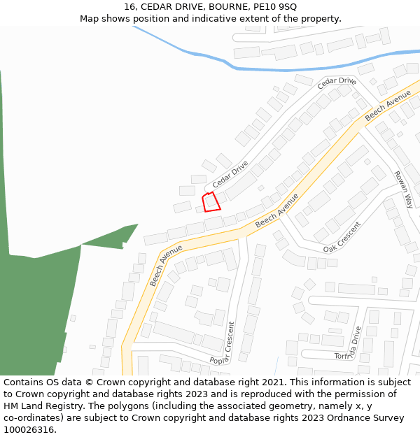 16, CEDAR DRIVE, BOURNE, PE10 9SQ: Location map and indicative extent of plot