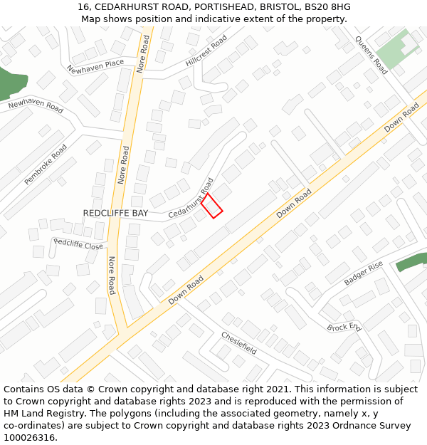 16, CEDARHURST ROAD, PORTISHEAD, BRISTOL, BS20 8HG: Location map and indicative extent of plot