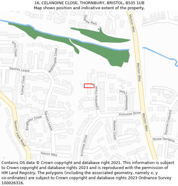 16, CELANDINE CLOSE, THORNBURY, BRISTOL, BS35 1UB: Location map and indicative extent of plot