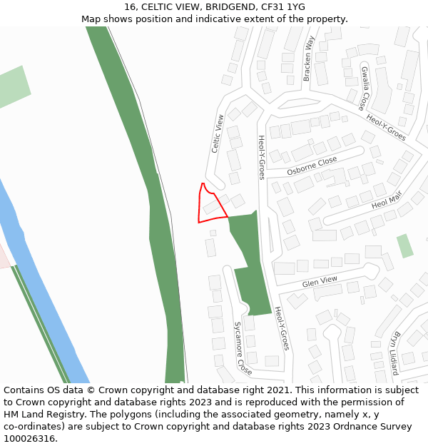 16, CELTIC VIEW, BRIDGEND, CF31 1YG: Location map and indicative extent of plot