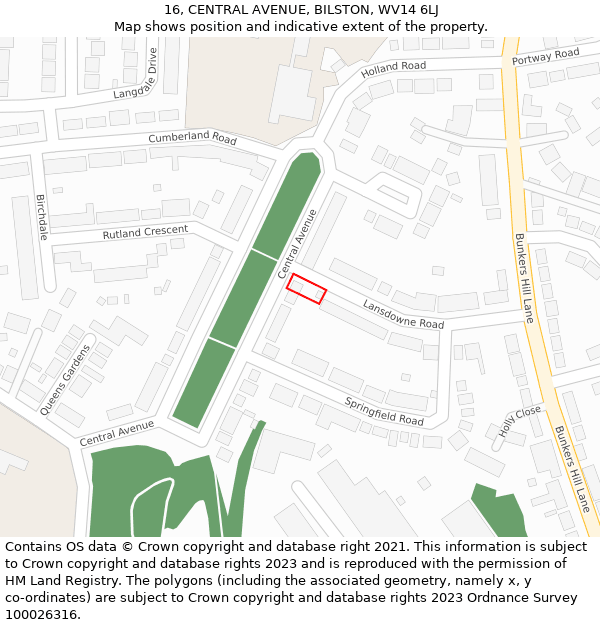 16, CENTRAL AVENUE, BILSTON, WV14 6LJ: Location map and indicative extent of plot