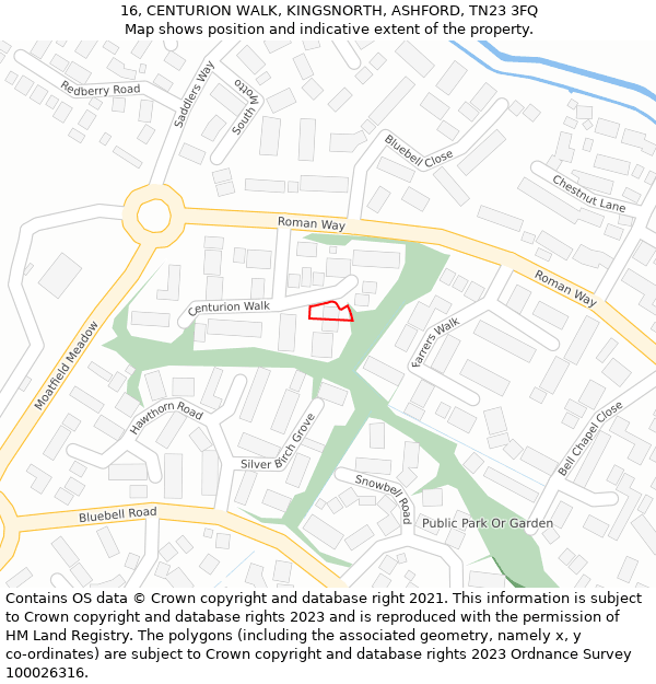 16, CENTURION WALK, KINGSNORTH, ASHFORD, TN23 3FQ: Location map and indicative extent of plot