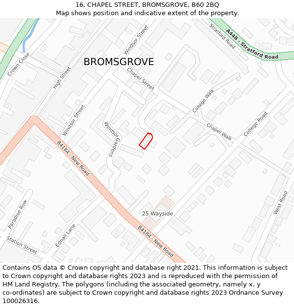 16, CHAPEL STREET, BROMSGROVE, B60 2BQ: Location map and indicative extent of plot