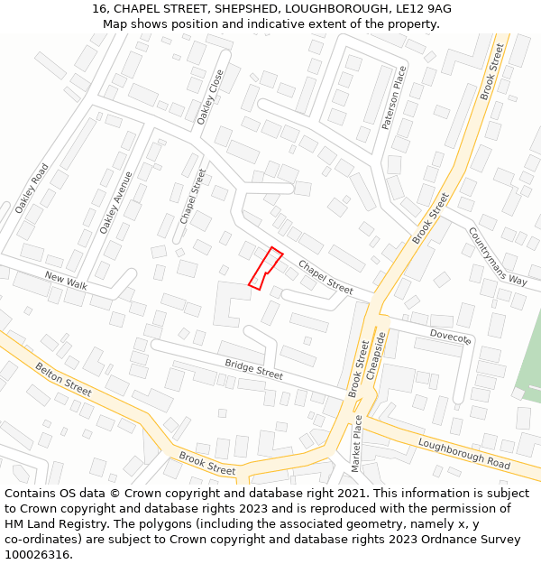 16, CHAPEL STREET, SHEPSHED, LOUGHBOROUGH, LE12 9AG: Location map and indicative extent of plot