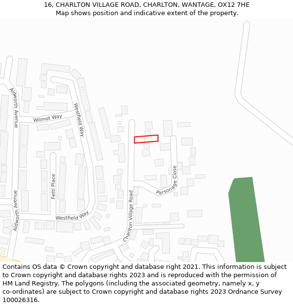 16, CHARLTON VILLAGE ROAD, CHARLTON, WANTAGE, OX12 7HE: Location map and indicative extent of plot