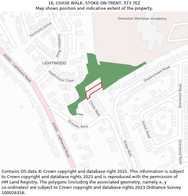 16, CHASE WALK, STOKE-ON-TRENT, ST3 7EZ: Location map and indicative extent of plot