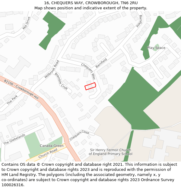16, CHEQUERS WAY, CROWBOROUGH, TN6 2RU: Location map and indicative extent of plot