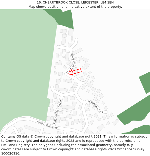 16, CHERRYBROOK CLOSE, LEICESTER, LE4 1EH: Location map and indicative extent of plot