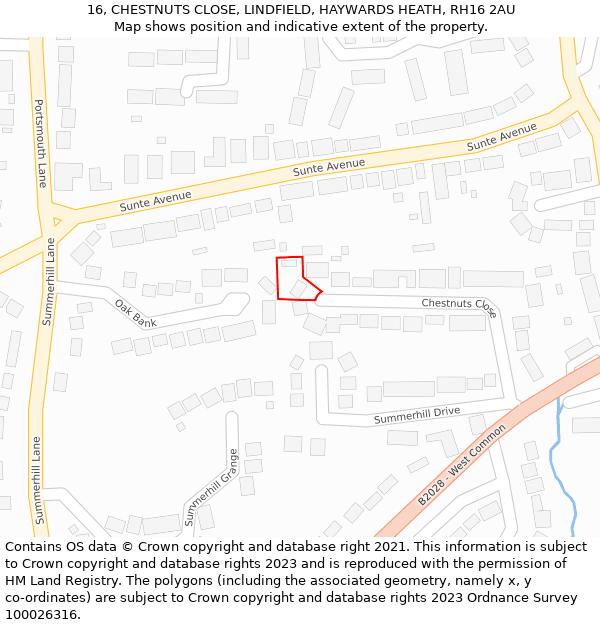 16, CHESTNUTS CLOSE, LINDFIELD, HAYWARDS HEATH, RH16 2AU: Location map and indicative extent of plot