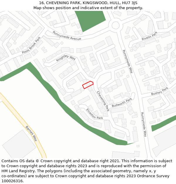 16, CHEVENING PARK, KINGSWOOD, HULL, HU7 3JS: Location map and indicative extent of plot