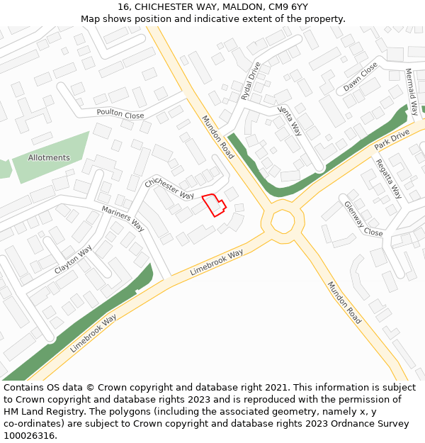 16, CHICHESTER WAY, MALDON, CM9 6YY: Location map and indicative extent of plot